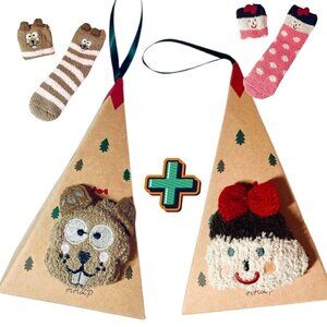 NWT LITTLE GIRL and BEAVER Gift Socks - 3D Fluffy Thick Warm Winter Socks M 5-10